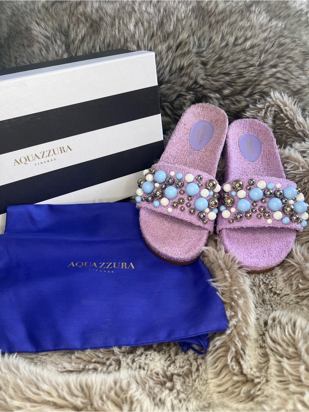 Aquazzura lavrnder Embellished Slide Sandals size 36